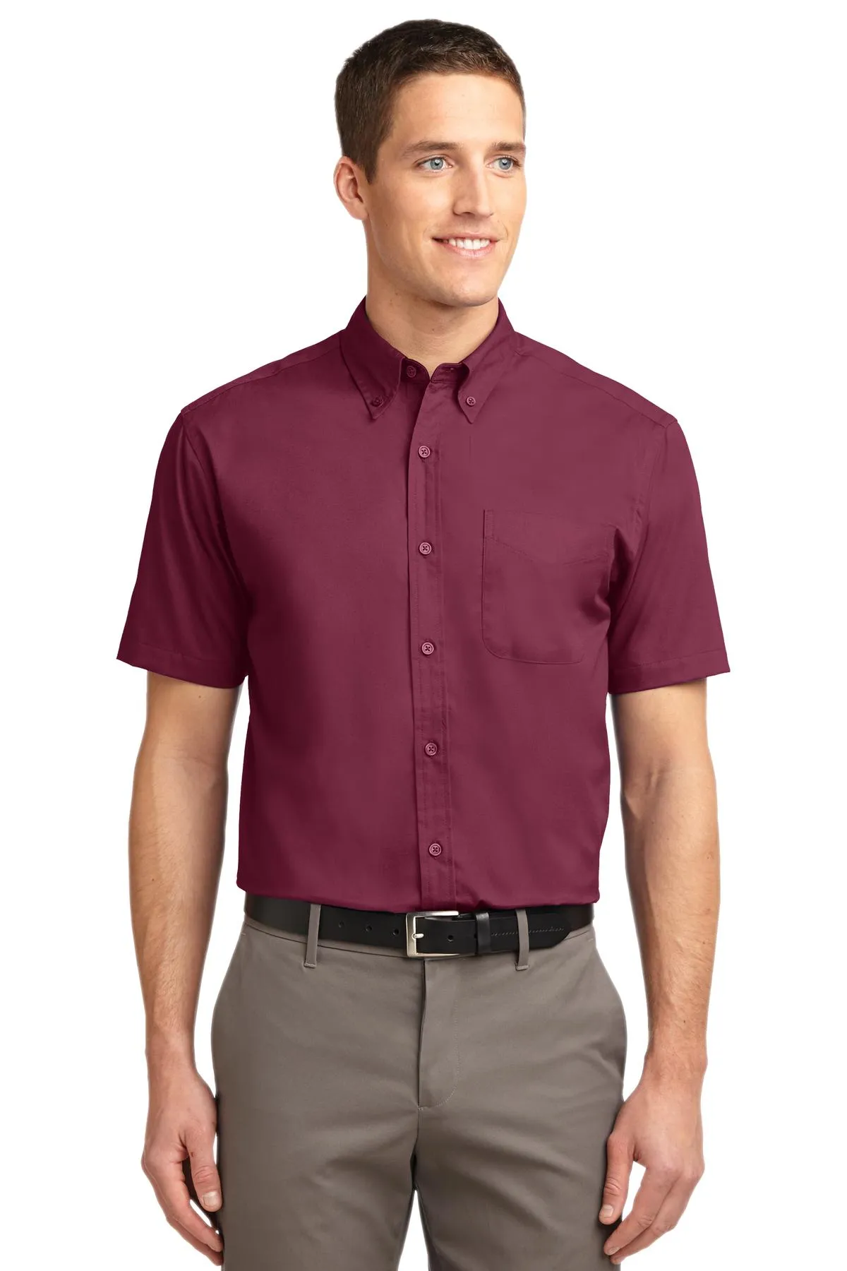 Port Authority Tall Short Sleeve Easy Care Shirt. TLS508 Burgundy/ Light Stone Tall