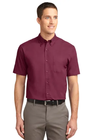 Port Authority Tall Short Sleeve Easy Care Shirt. TLS508 Burgundy/ Light Stone Tall