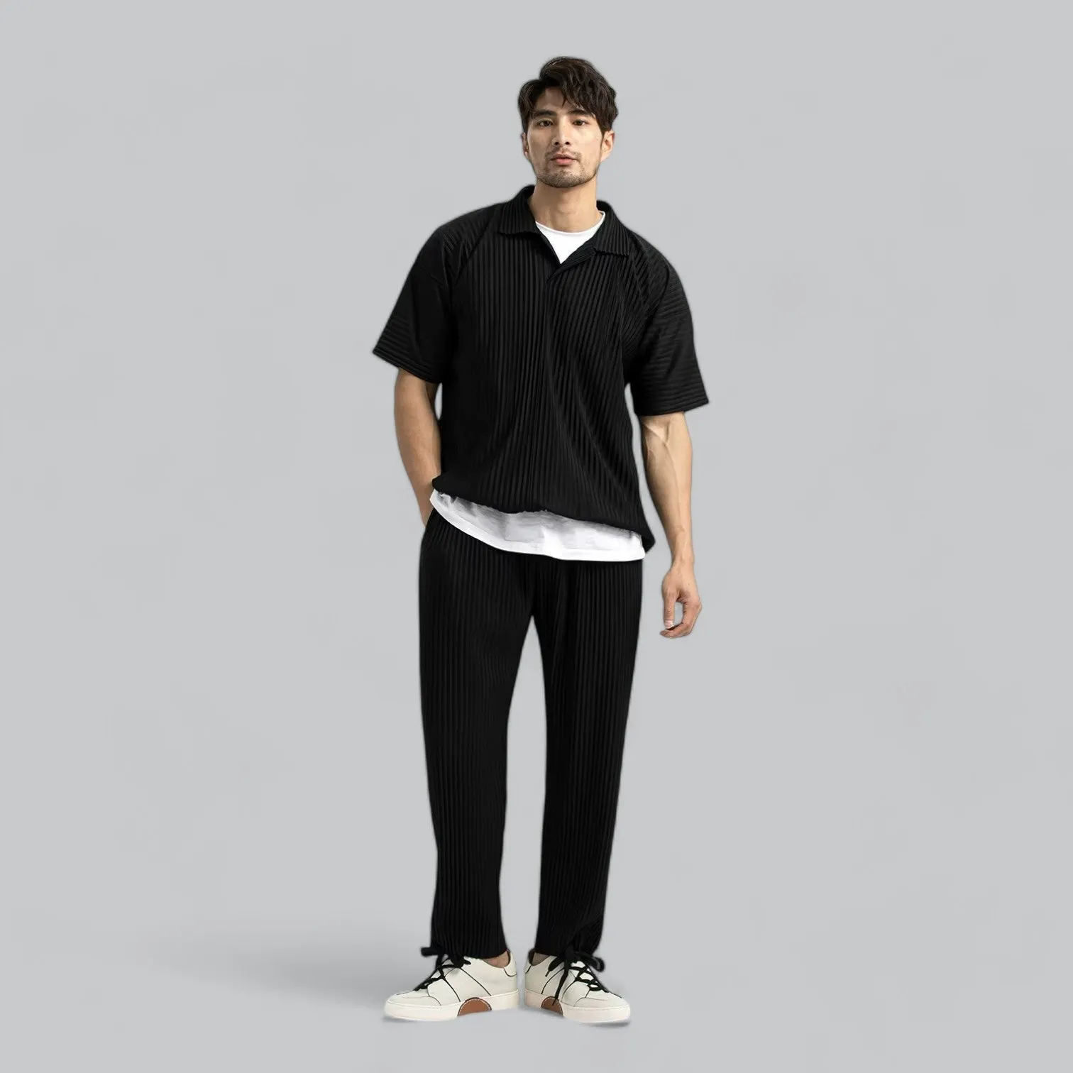 Premium Relaxed Ribbed Pleated Baggy Stretch Pants | Comfortable Fit, Soft Fabric, Versatile Style for Everyday Wear