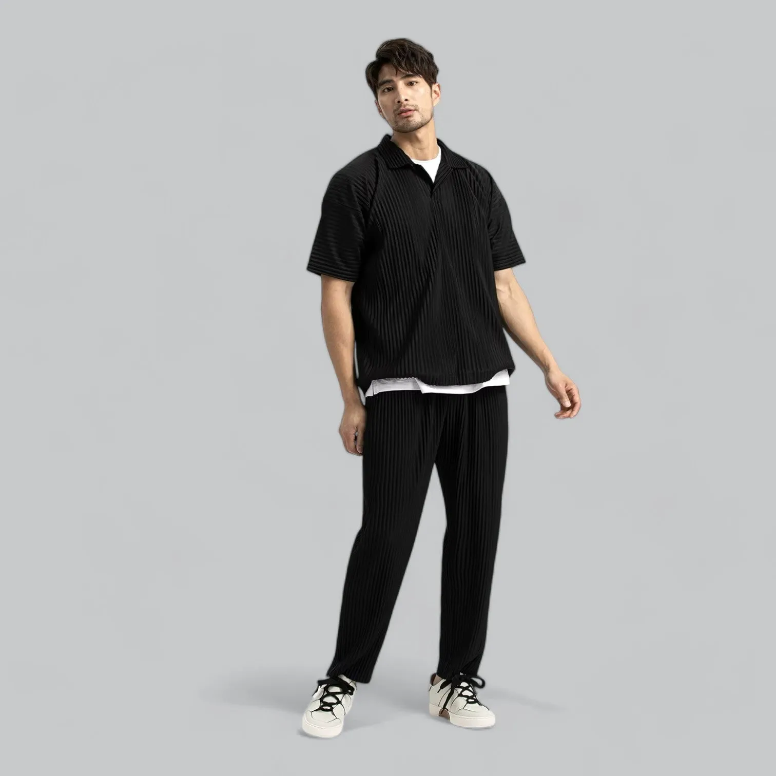 Premium Relaxed Ribbed Pleated Baggy Stretch Pants | Comfortable Fit, Soft Fabric, Versatile Style for Everyday Wear