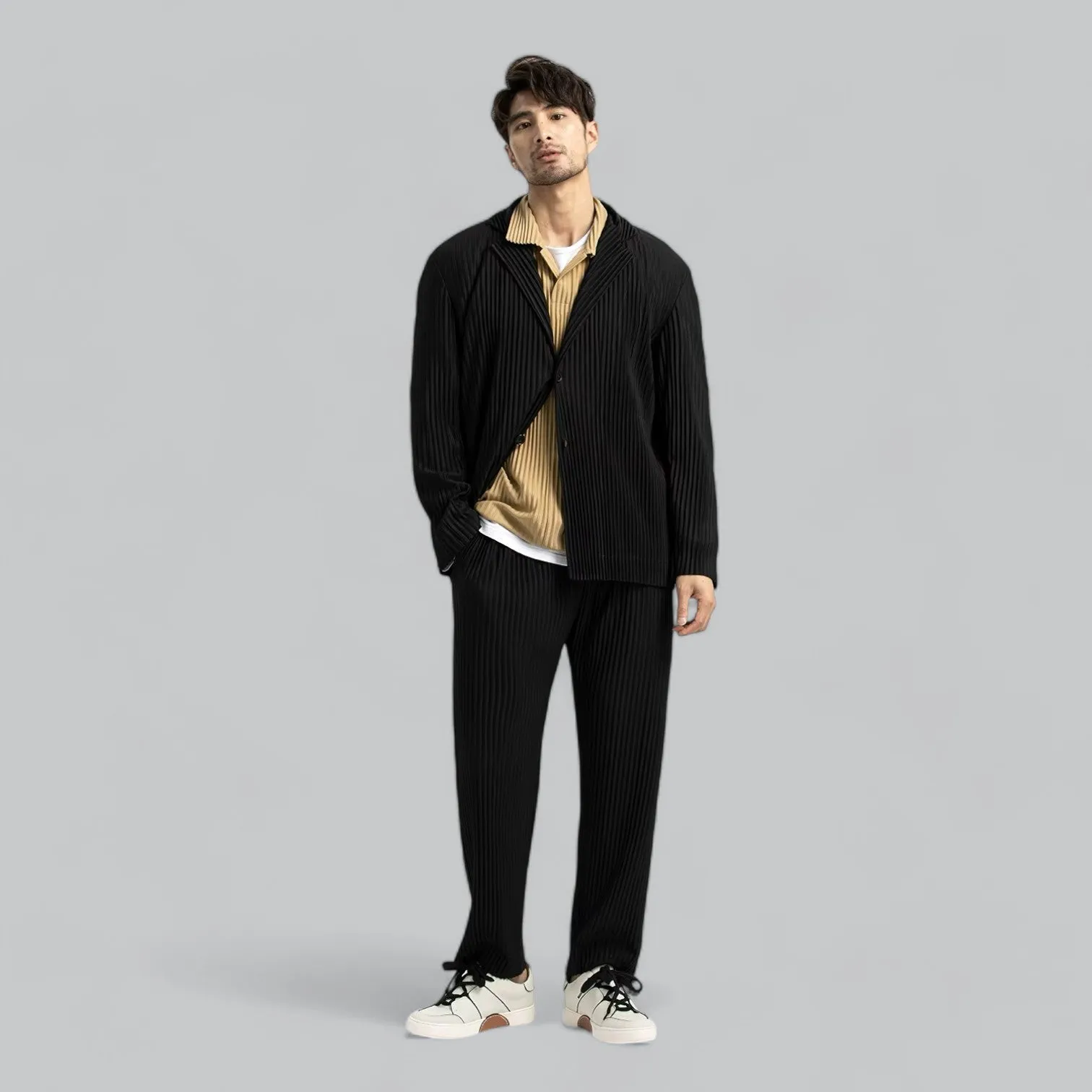 Premium Relaxed Ribbed Pleated Baggy Stretch Pants | Comfortable Fit, Soft Fabric, Versatile Style for Everyday Wear