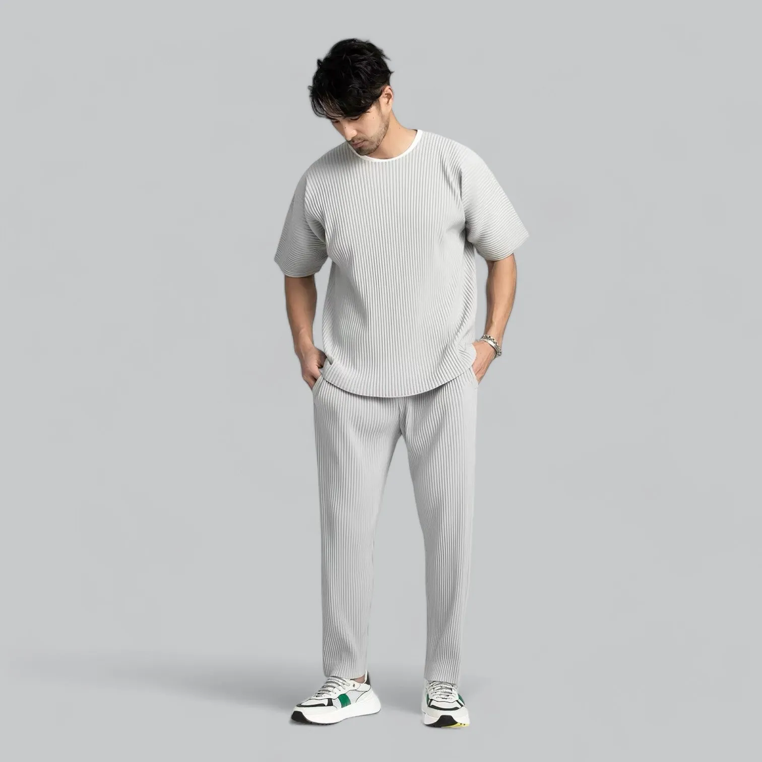 Premium Relaxed Ribbed Pleated Baggy Stretch Pants | Comfortable Fit, Soft Fabric, Versatile Style for Everyday Wear