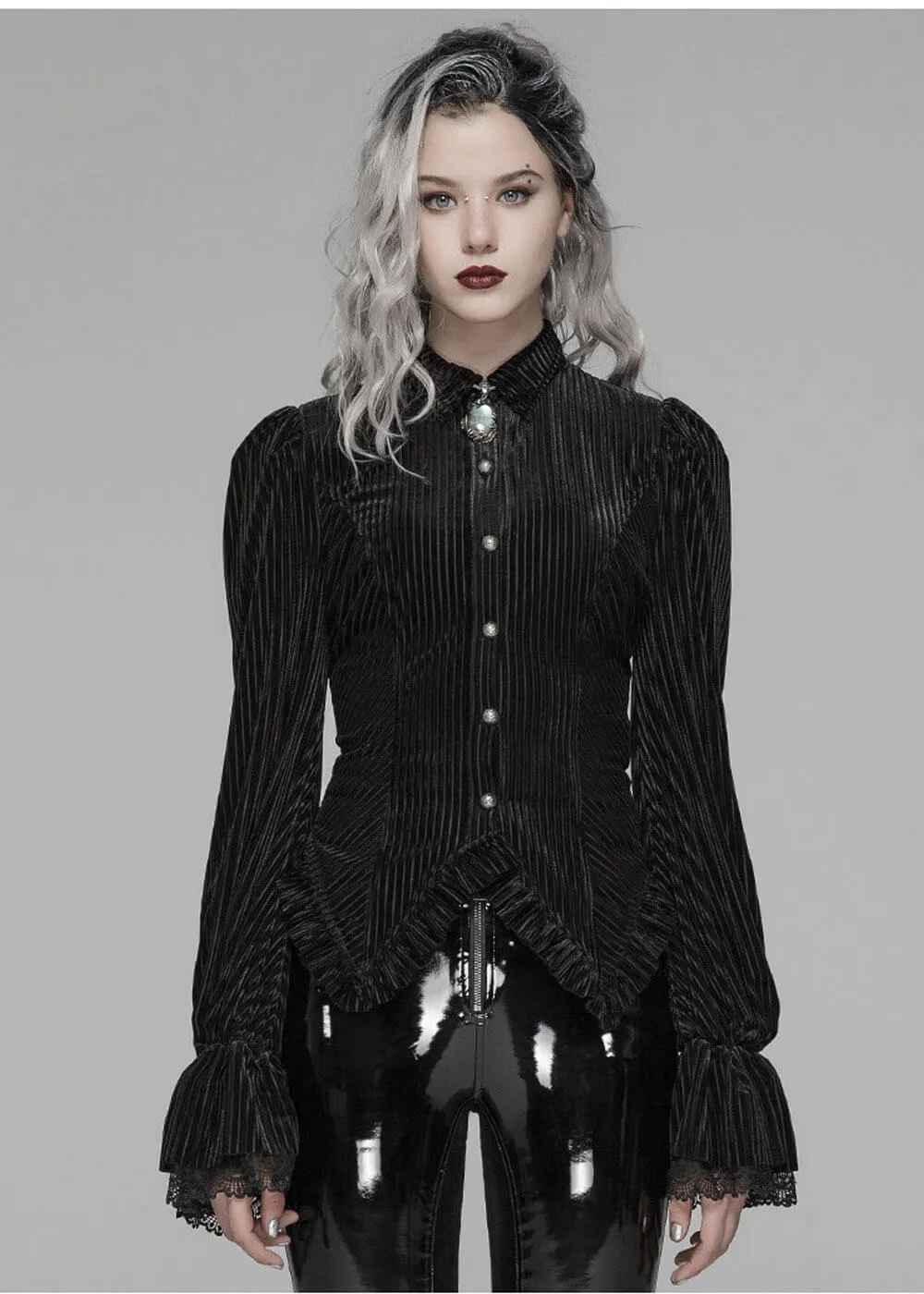 Punk Rave The Manor Velvet Blouse Zwart