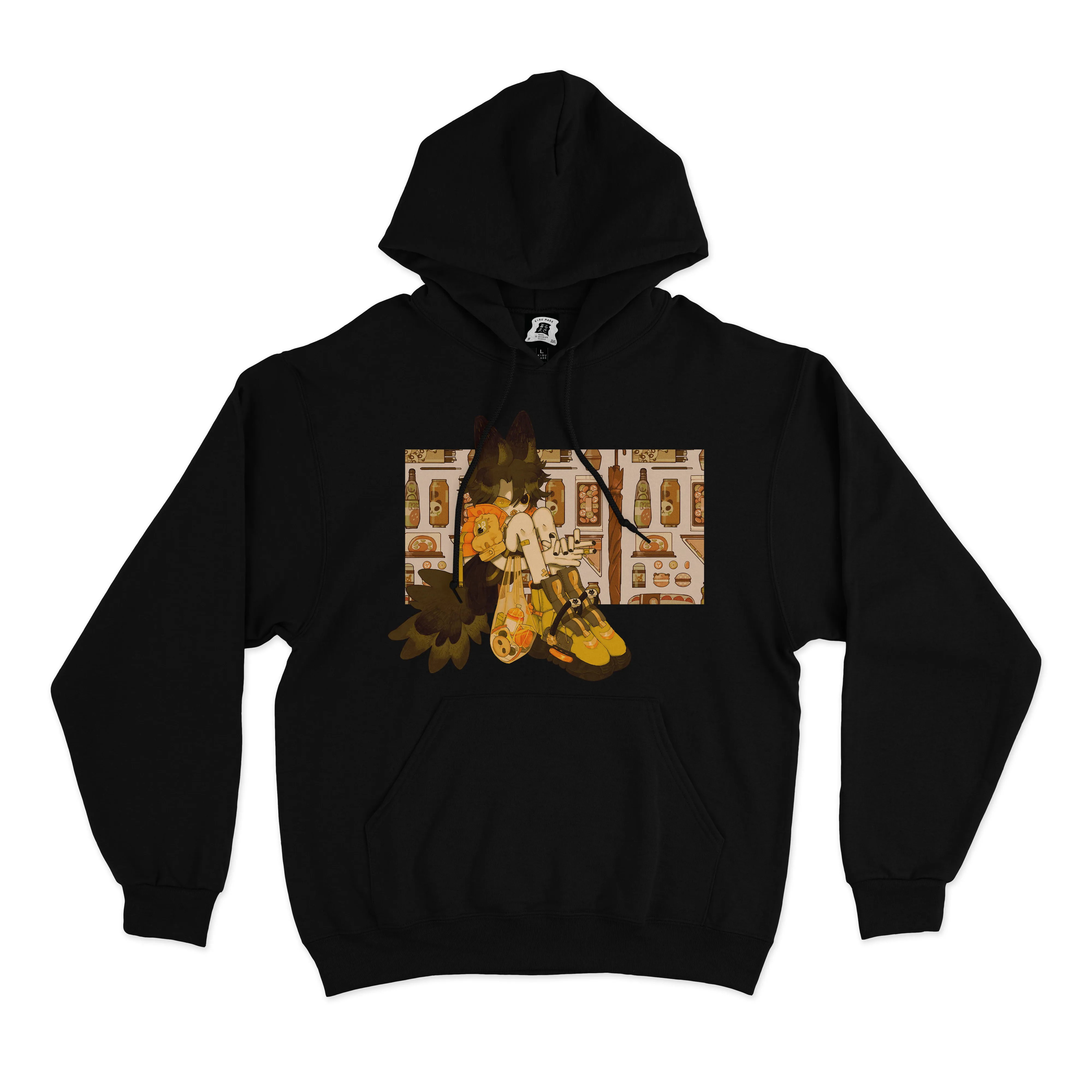 "Citrus Wolf" Basic Hoodie Black/White