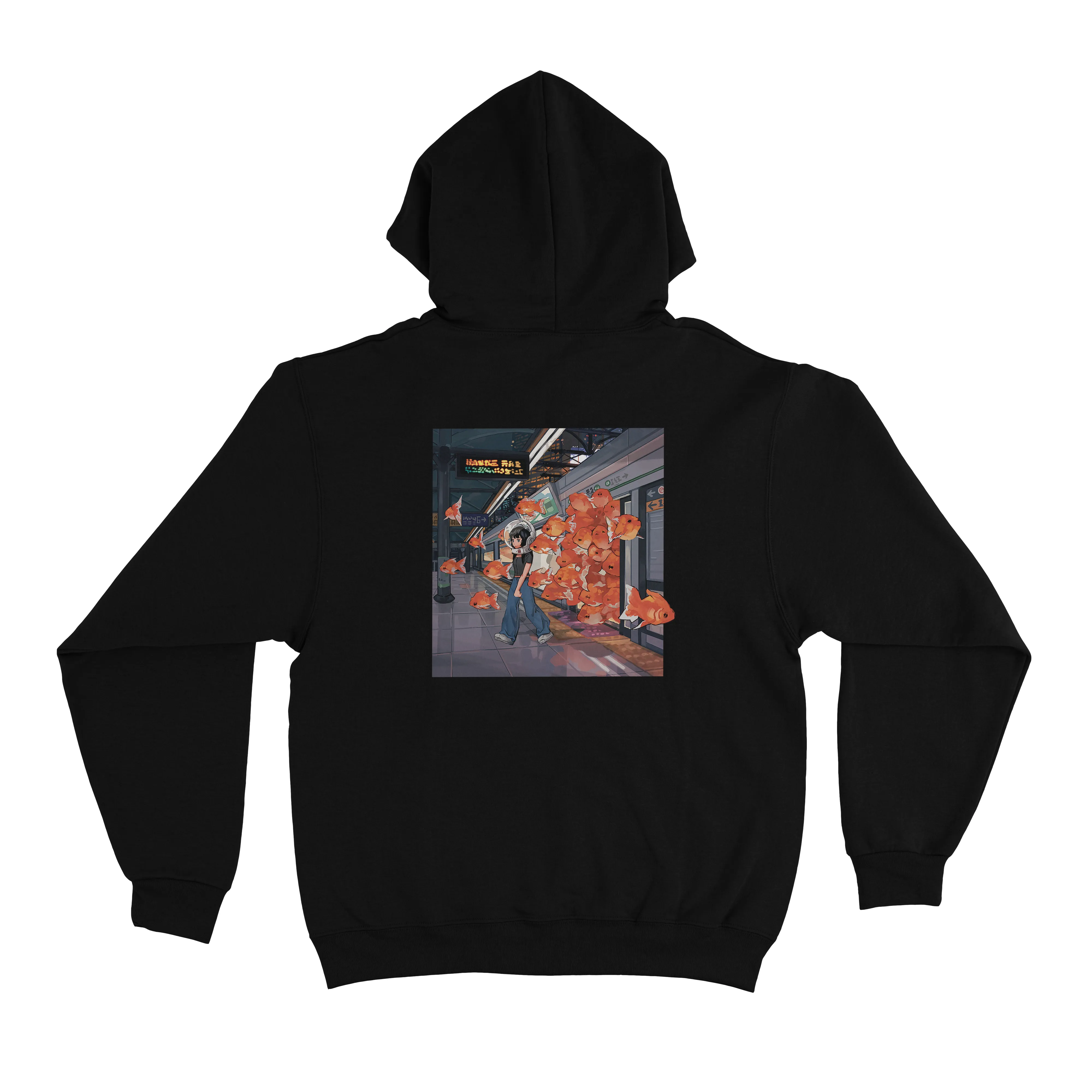 "goldfish in the subway" Basic Hoodie Black