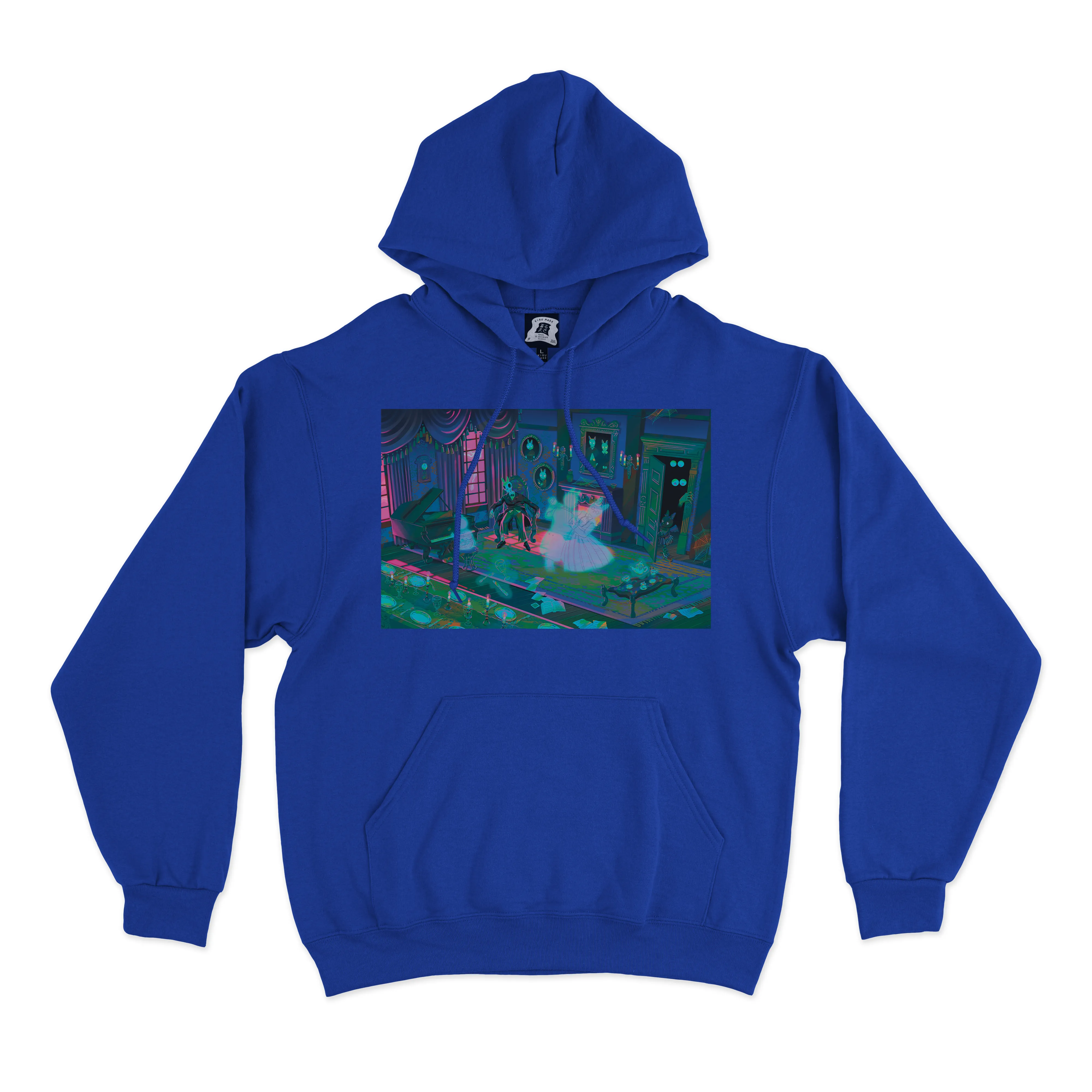 "Haunted House" Basic Hoodie White/Black/Cobalt Blue