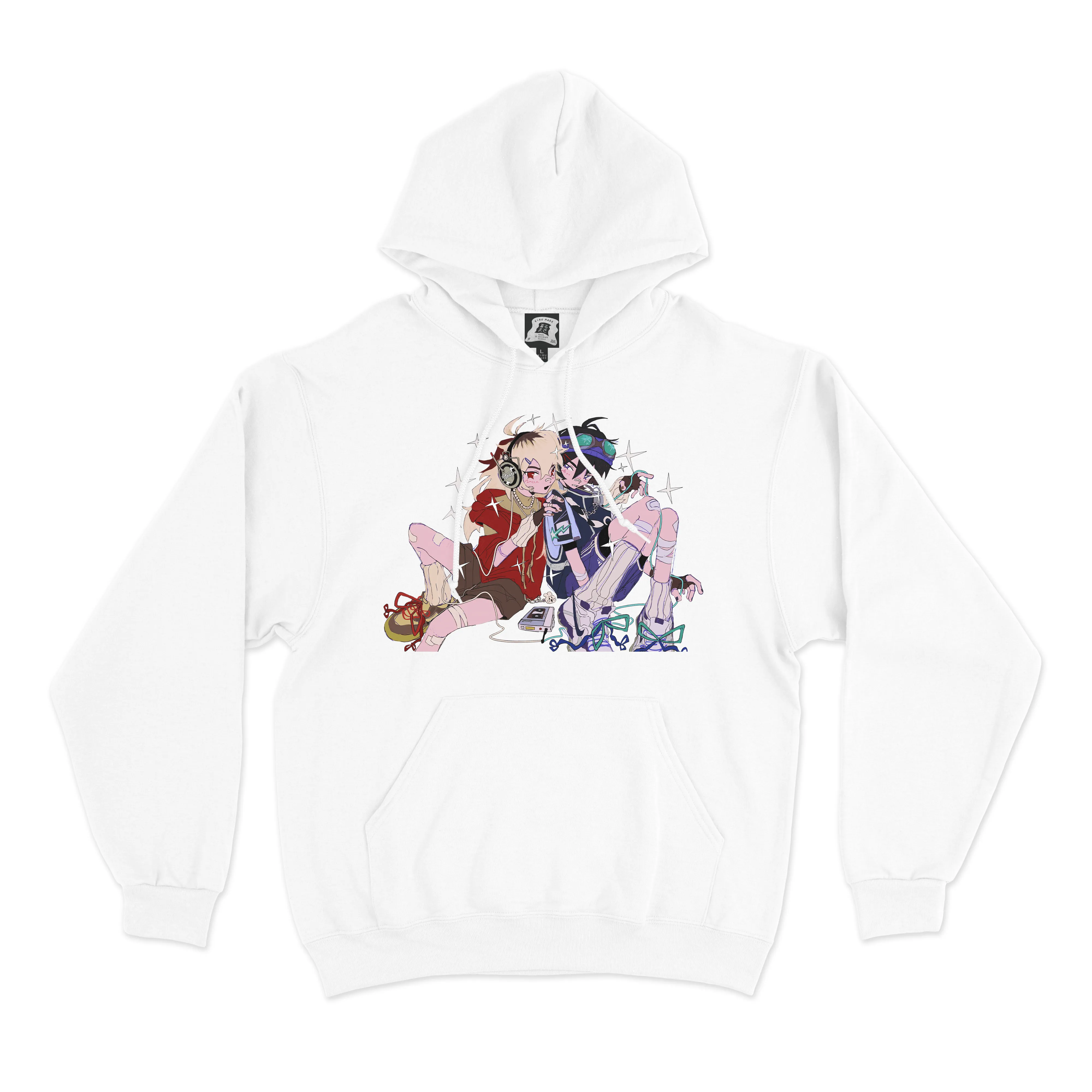"Listening Party" Basic Hoodie White/Cobalt Blue/Black