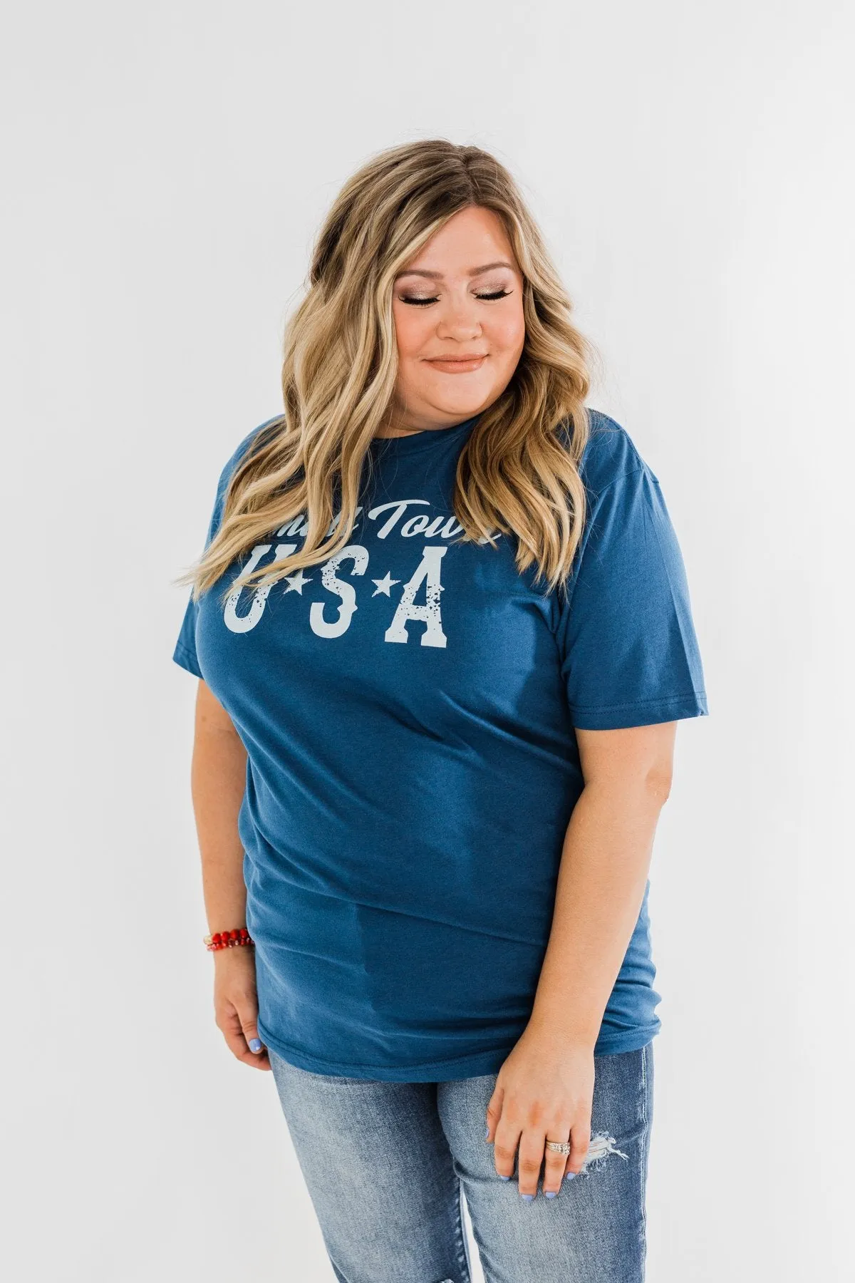 "Small Town USA" Graphic Tee- Soft Navy