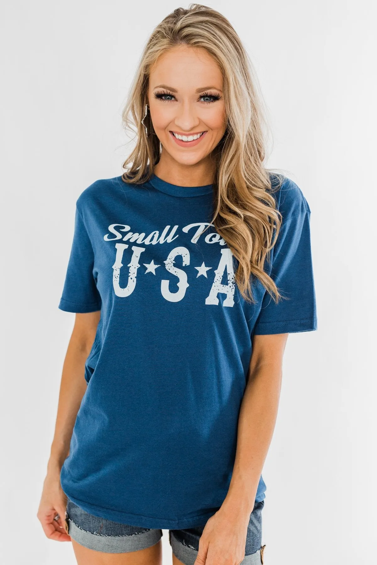 "Small Town USA" Graphic Tee- Soft Navy