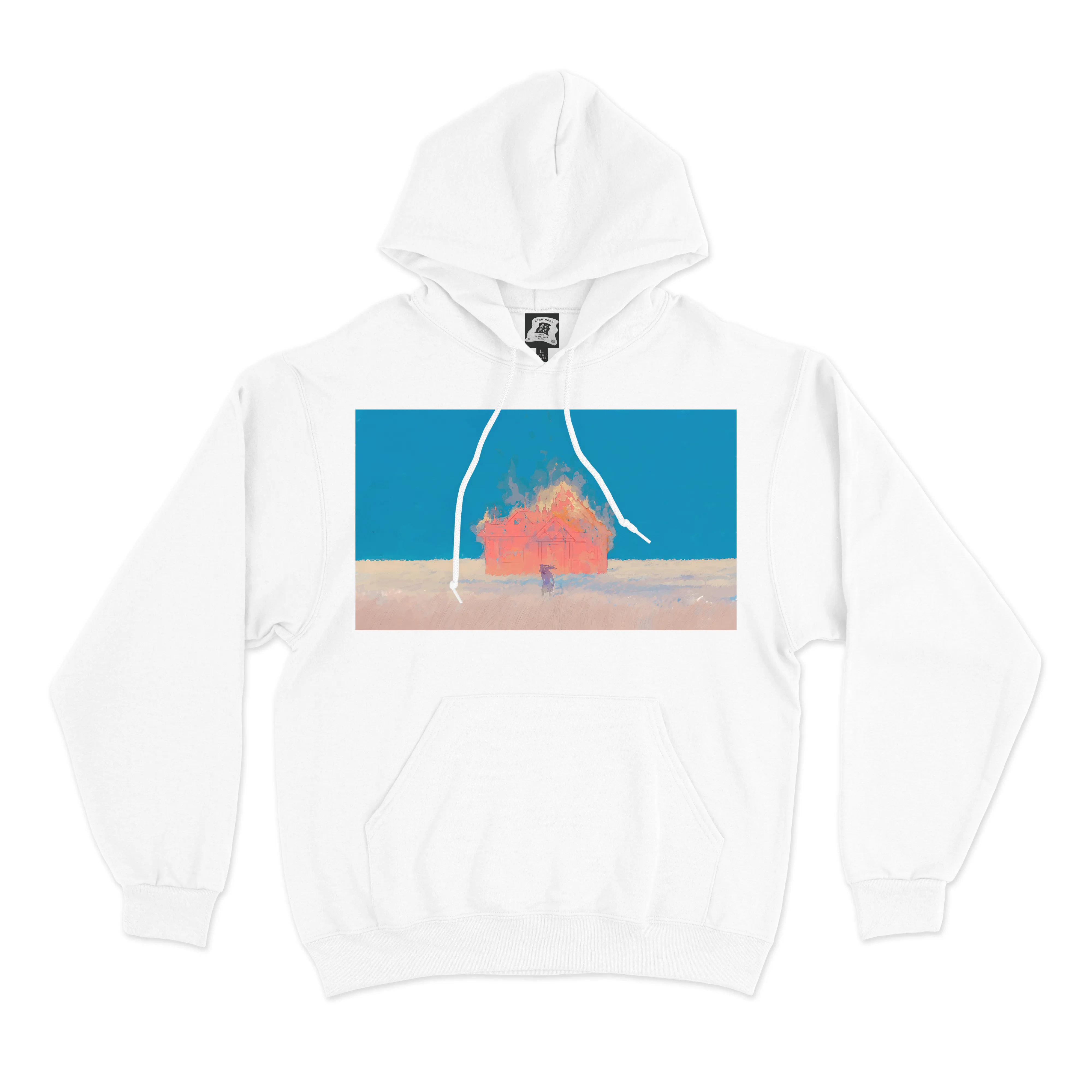 "The Burning House" Basic Hoodie White/Pink