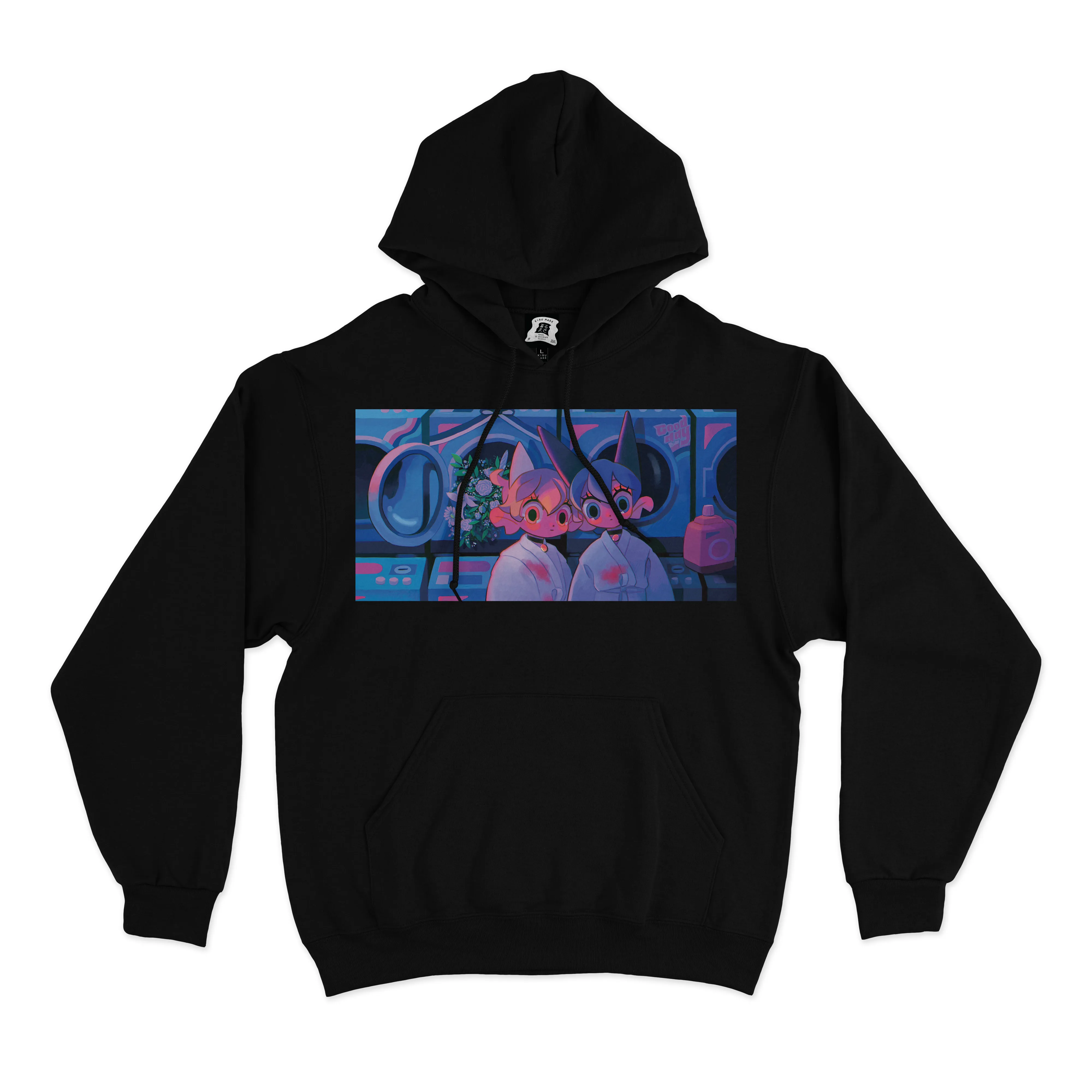 "Wash" Basic Hoodie Black/Pink