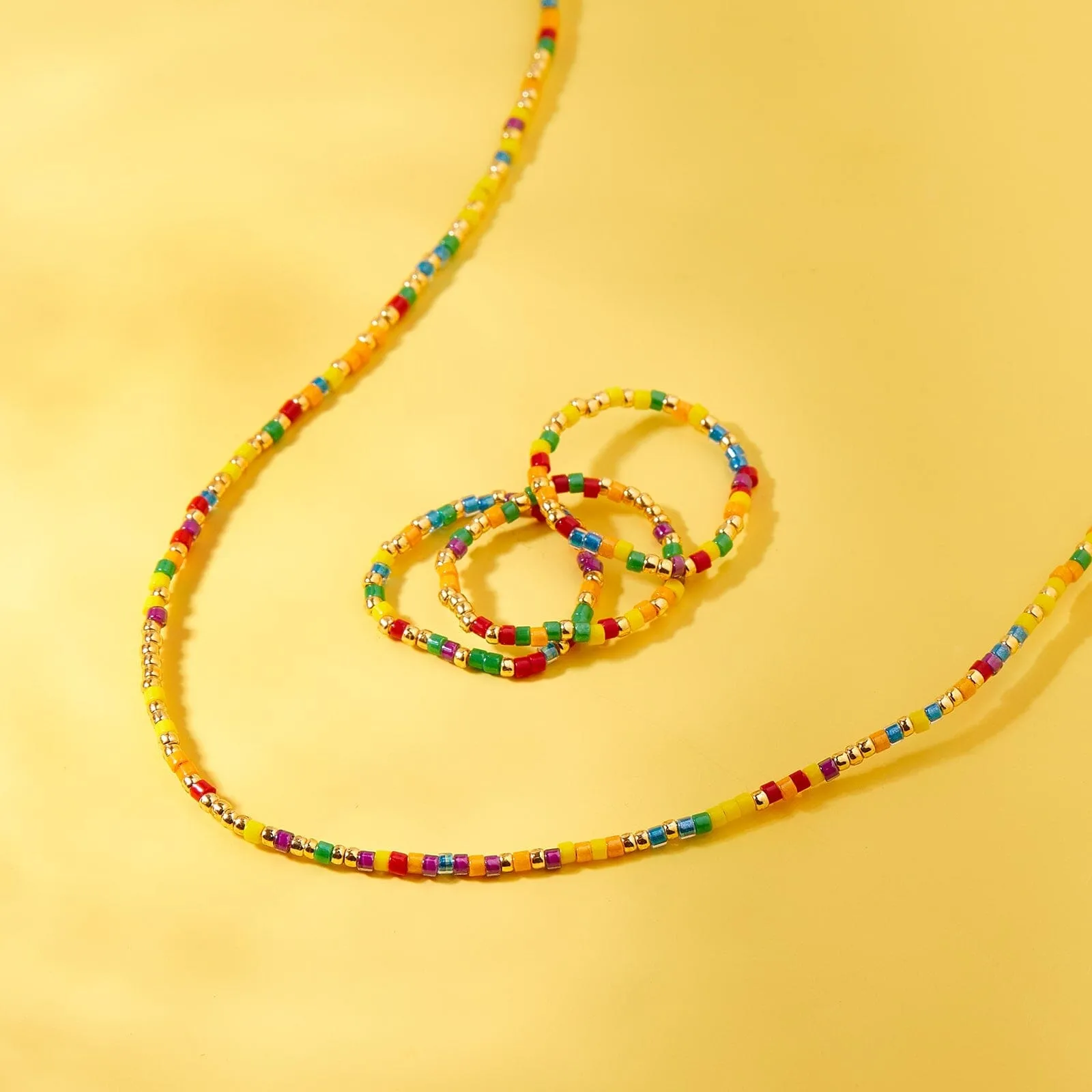 Rainbow Bead Stretch Ring 3 Pack