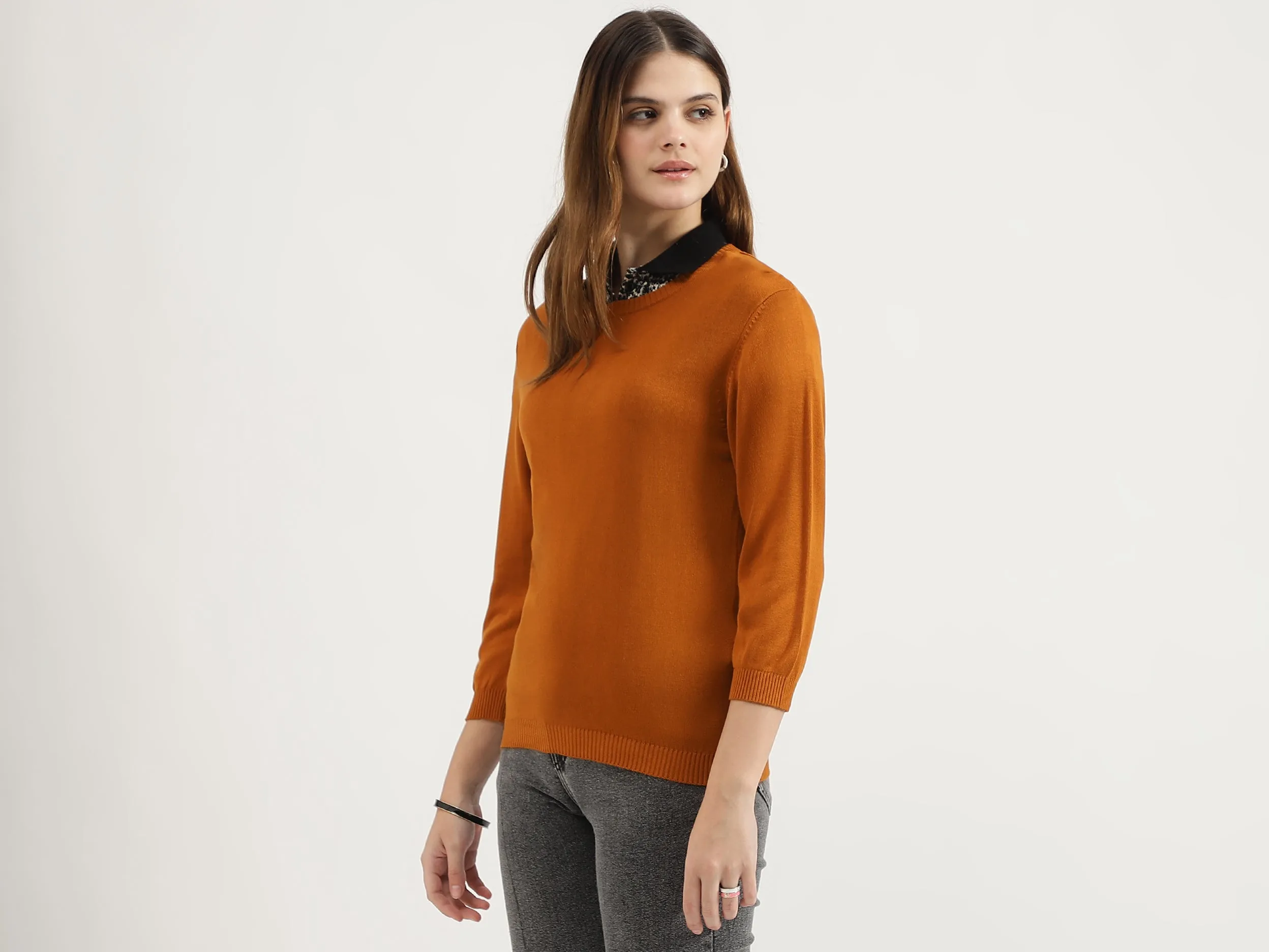 Regular Fit Round Neck Solid Tops