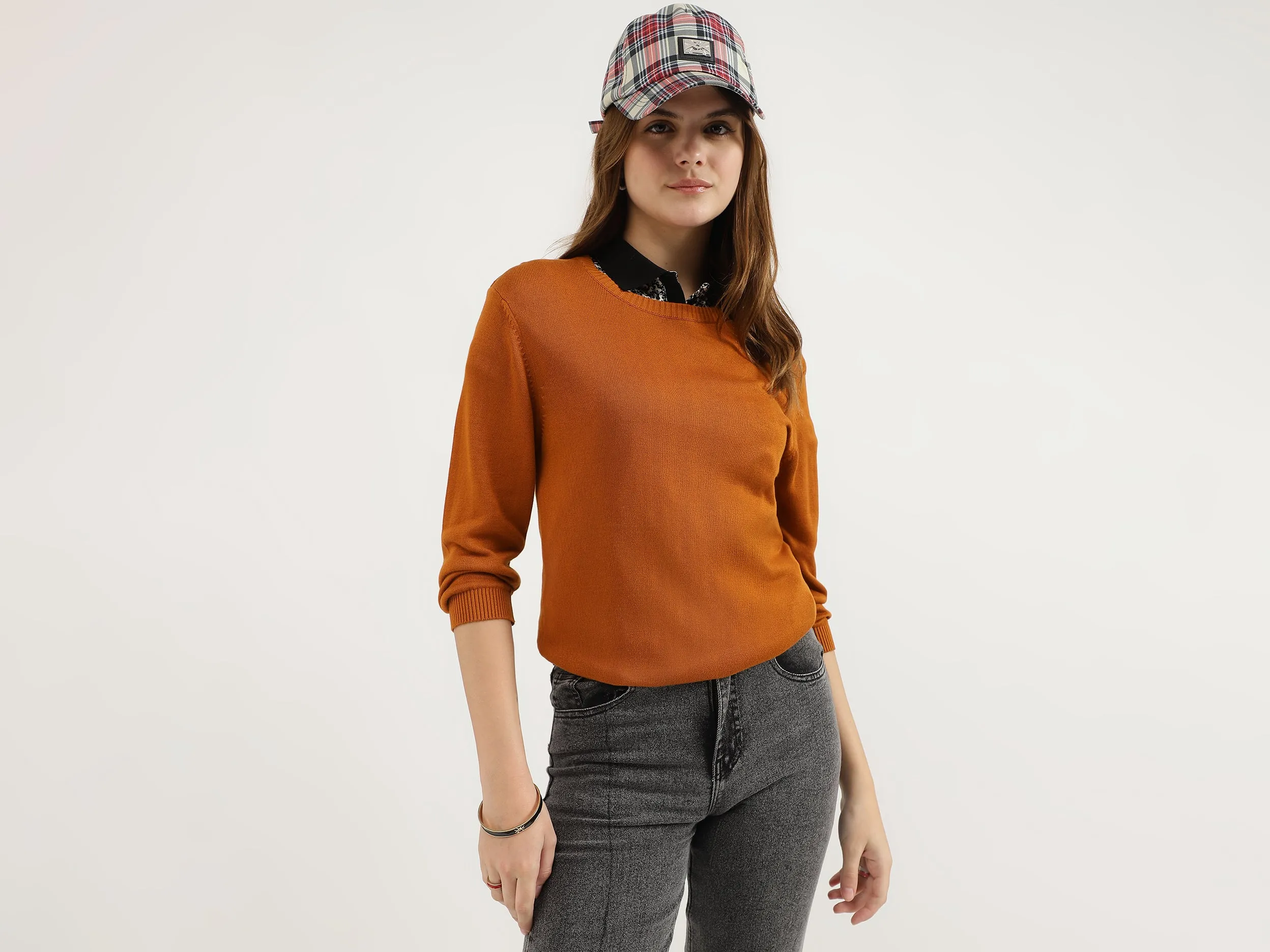 Regular Fit Round Neck Solid Tops