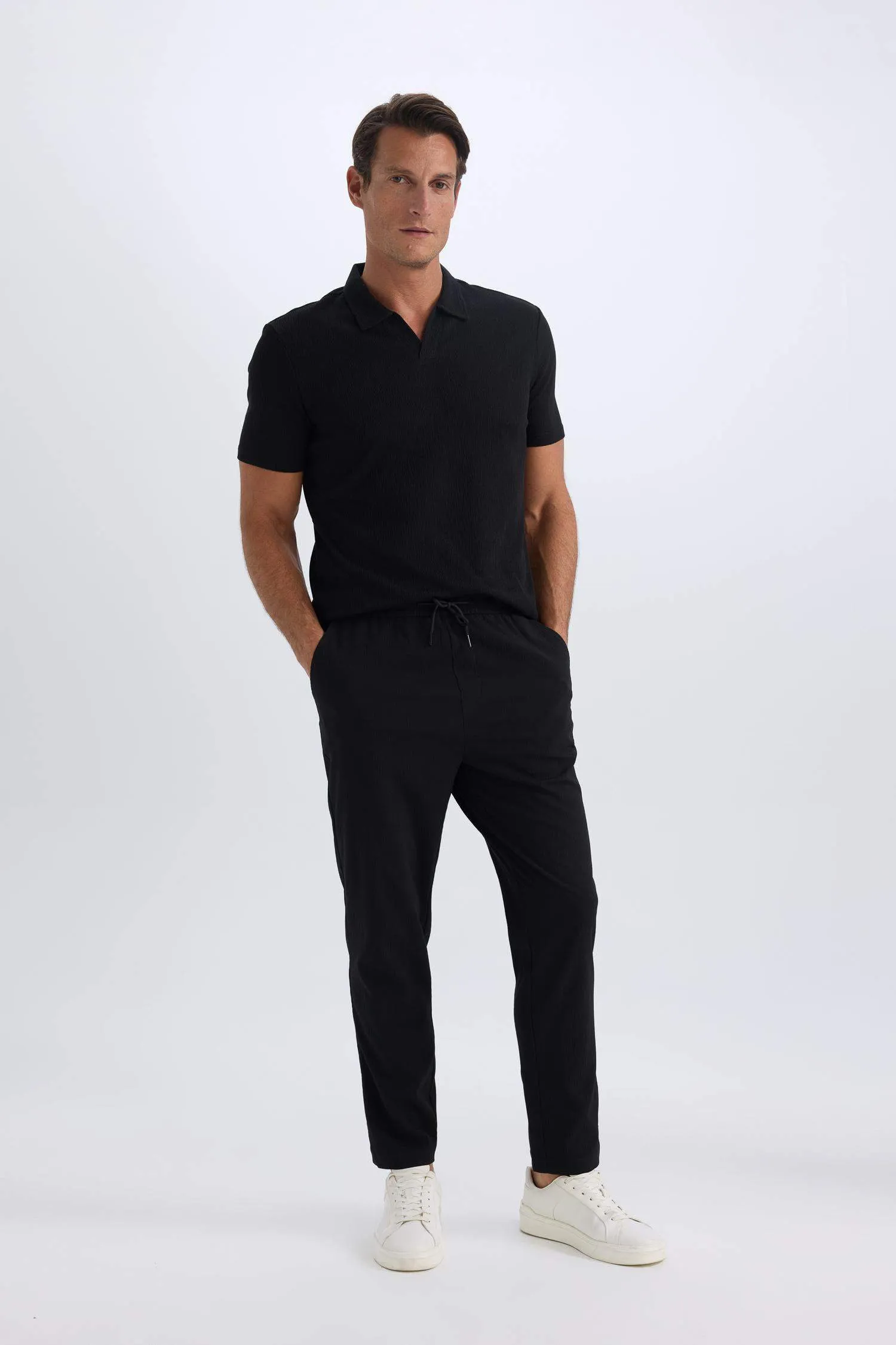 Relax Fit Comfortable Cut Straight Leg Cristed Summer Fabric Pants