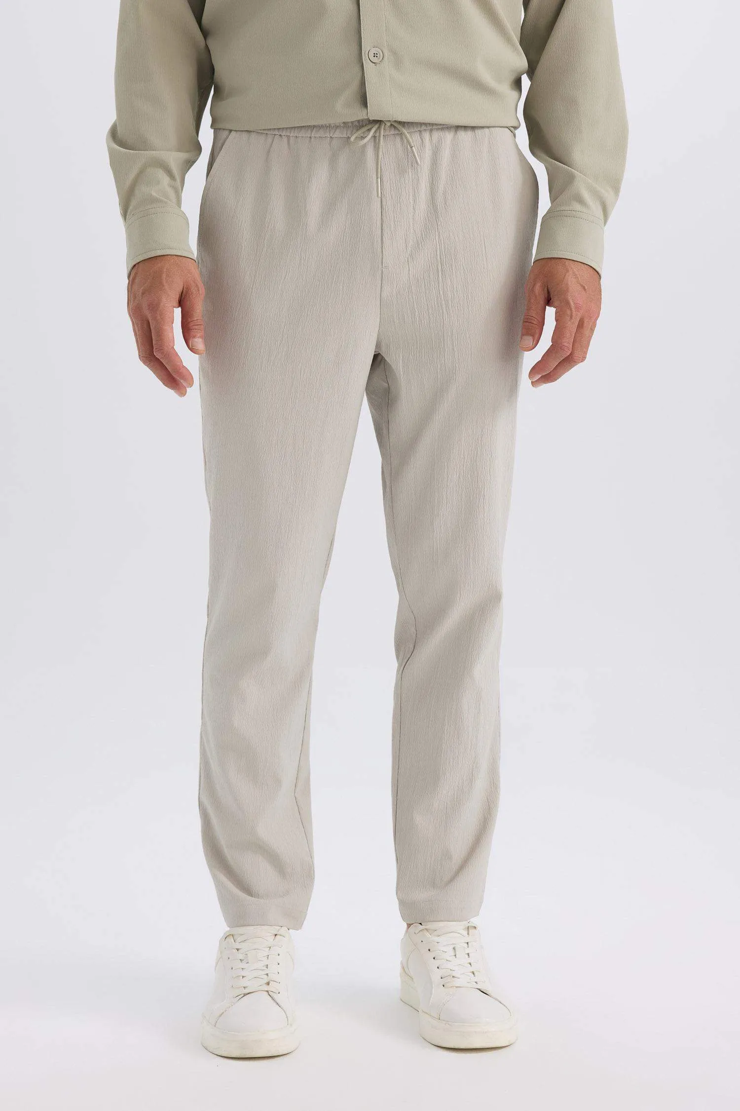 Relax Fit Comfortable Cut Straight Leg Cristed Summer Fabric Pants