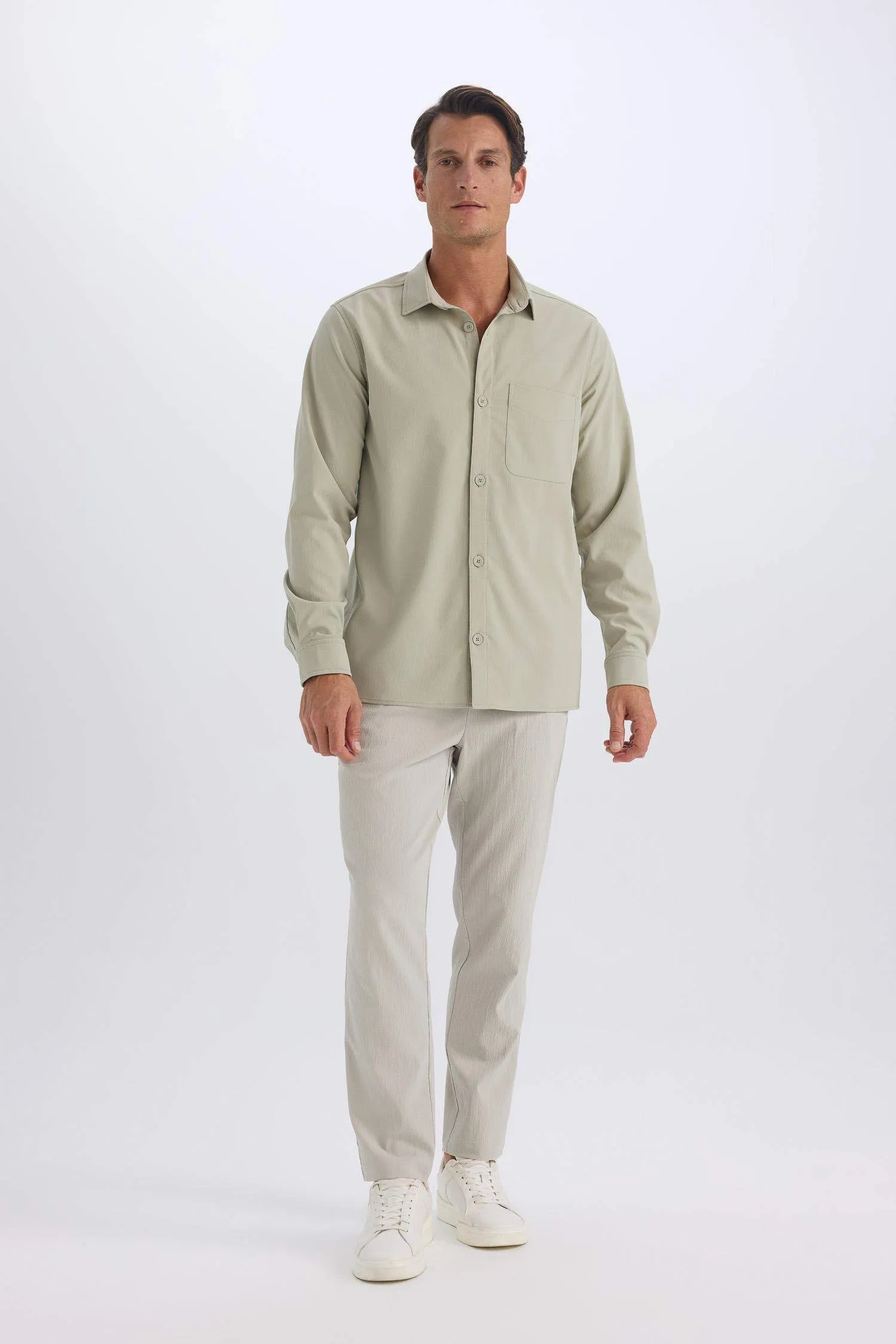 Relax Fit Comfortable Cut Straight Leg Cristed Summer Fabric Pants