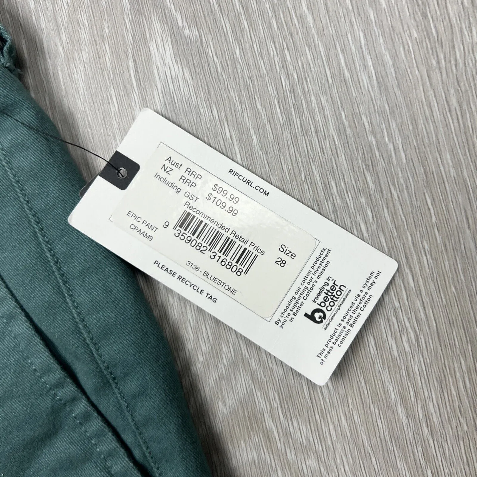 RIP CURL Mens Green Epic Pant Straight Fit Stretch Size 28 (New)