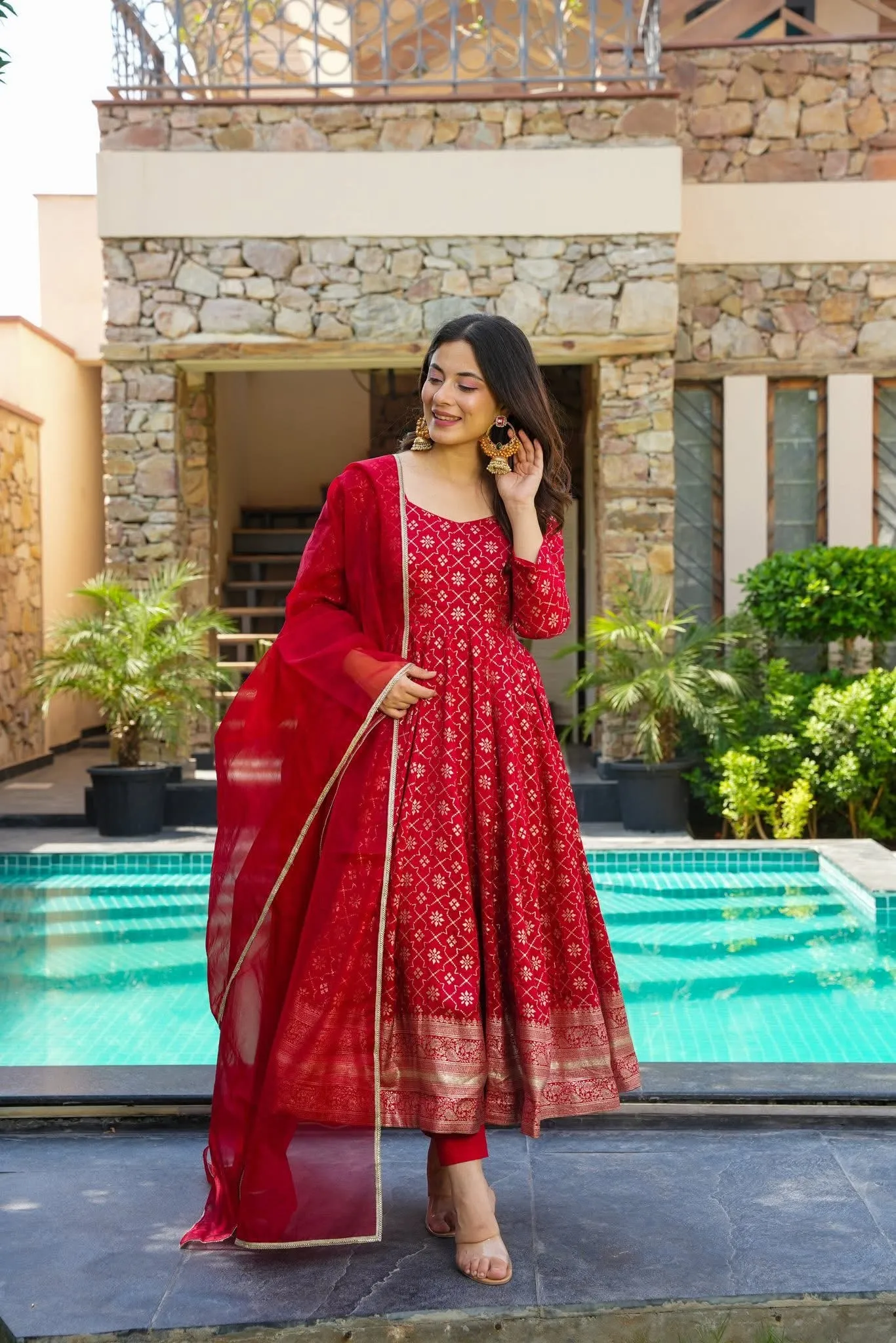 Ruby Elegance Silk Suit Set