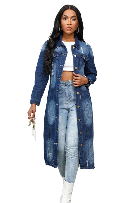 Runway Edge Distressed Denim Trench