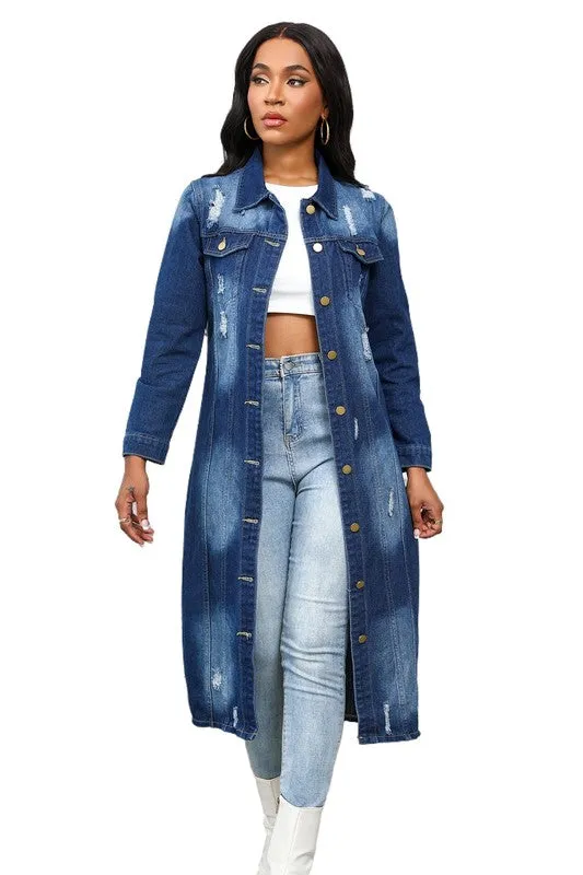 Runway Edge Distressed Denim Trench