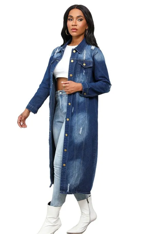 Runway Edge Distressed Denim Trench