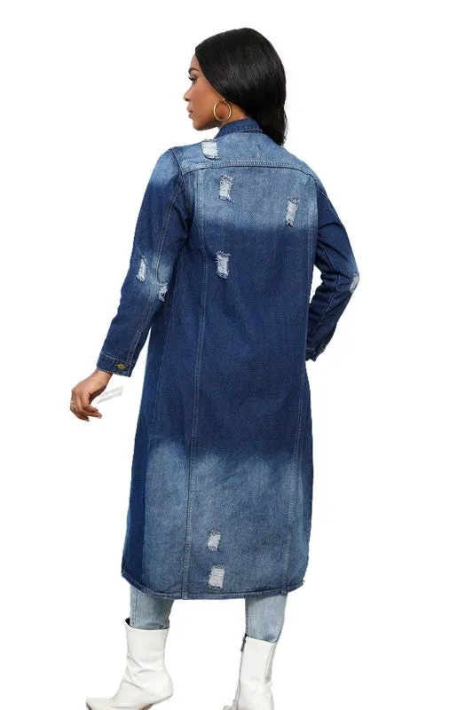 Runway Edge Distressed Denim Trench