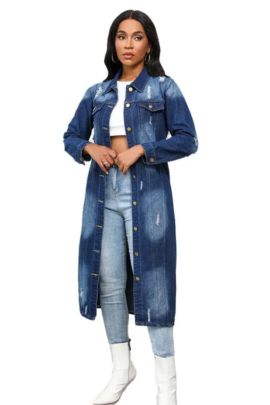 Runway Edge Distressed Denim Trench