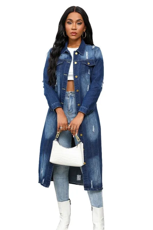 Runway Edge Distressed Denim Trench