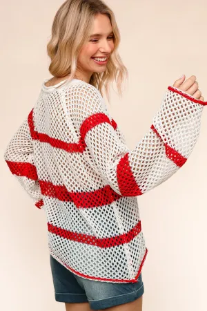 See My Stars and Stripes Crochet Loose Pullover Top