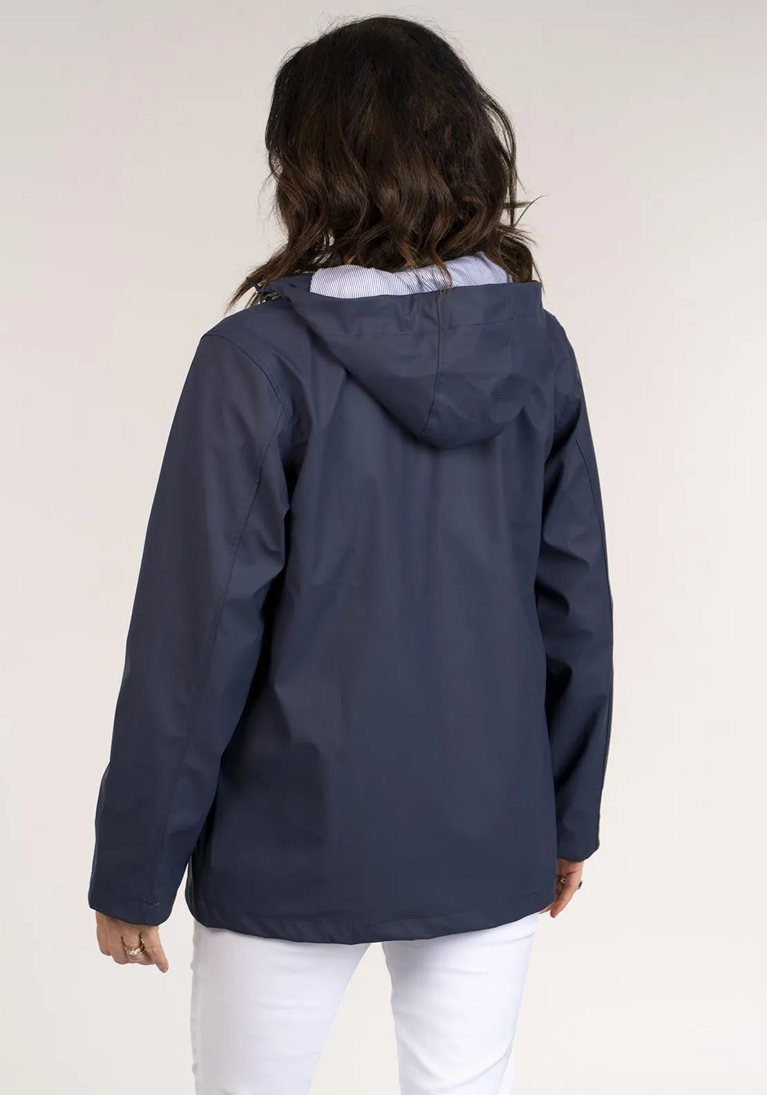 Short Raincoat Drawstring Waist - Navy
