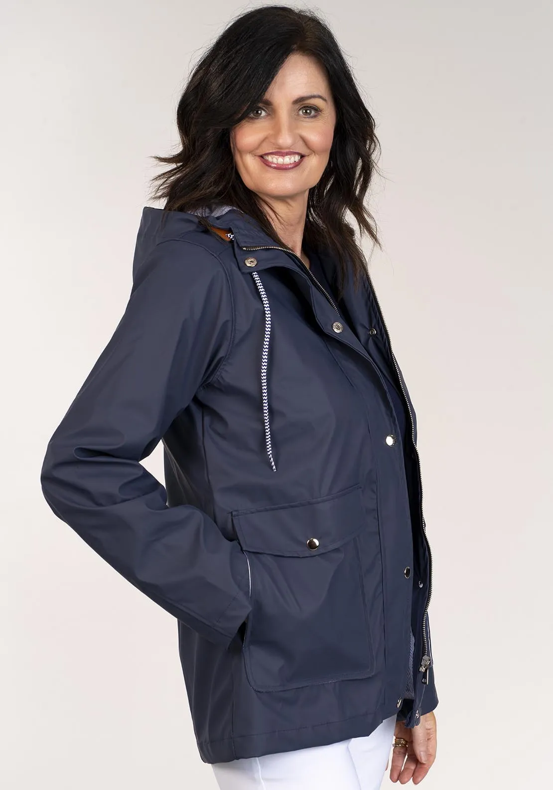 Short Raincoat Drawstring Waist - Navy