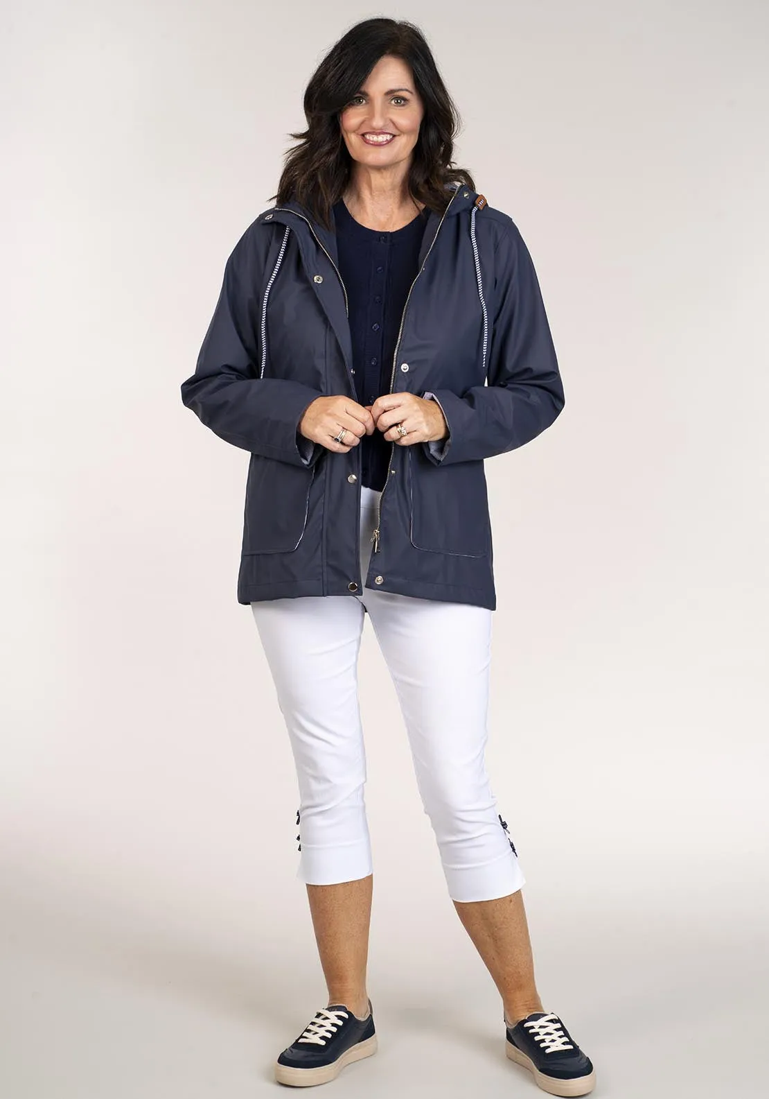 Short Raincoat Drawstring Waist - Navy
