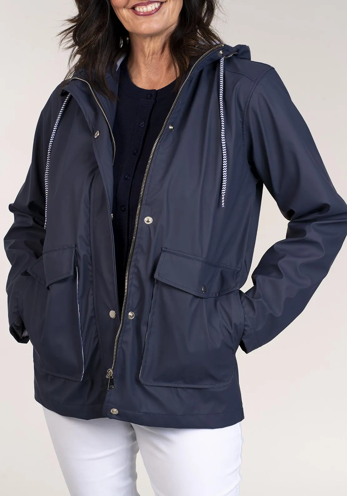Short Raincoat Drawstring Waist - Navy
