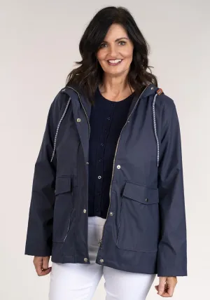 Short Raincoat Drawstring Waist - Navy