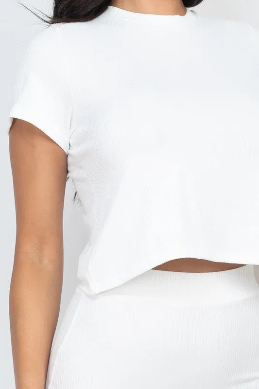 Short Sleeve Ribbed Top & Midi Skirt Set – Soft, Stretchy, and Effortlessly Chic