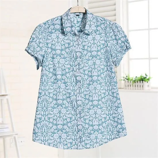 Short Sleeve Shirts Women Blouses Floral Print Cotton Tops Ladies Short Plus Size Women Clothes Fashion Shirt