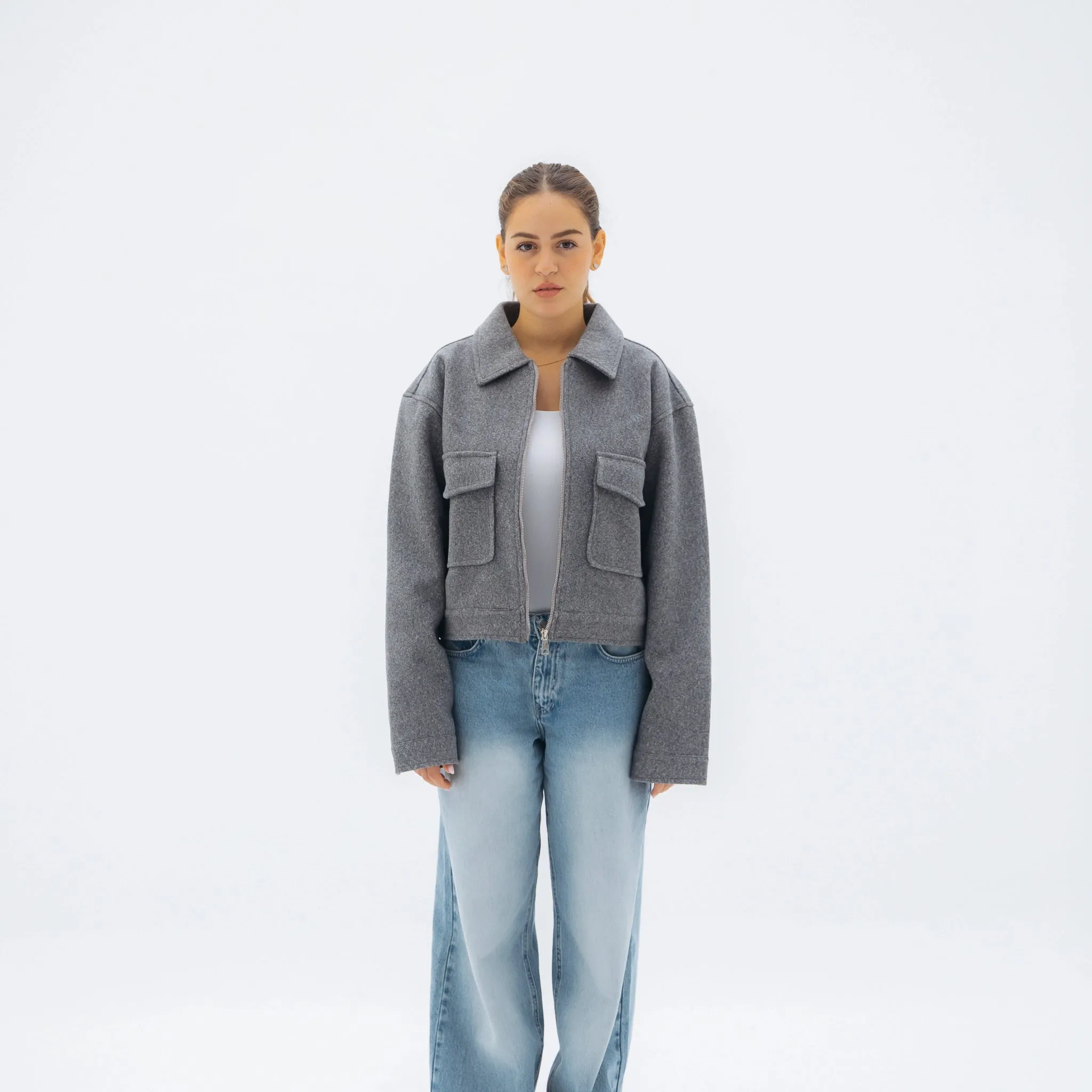 Soft cropped jacket - Dark grey