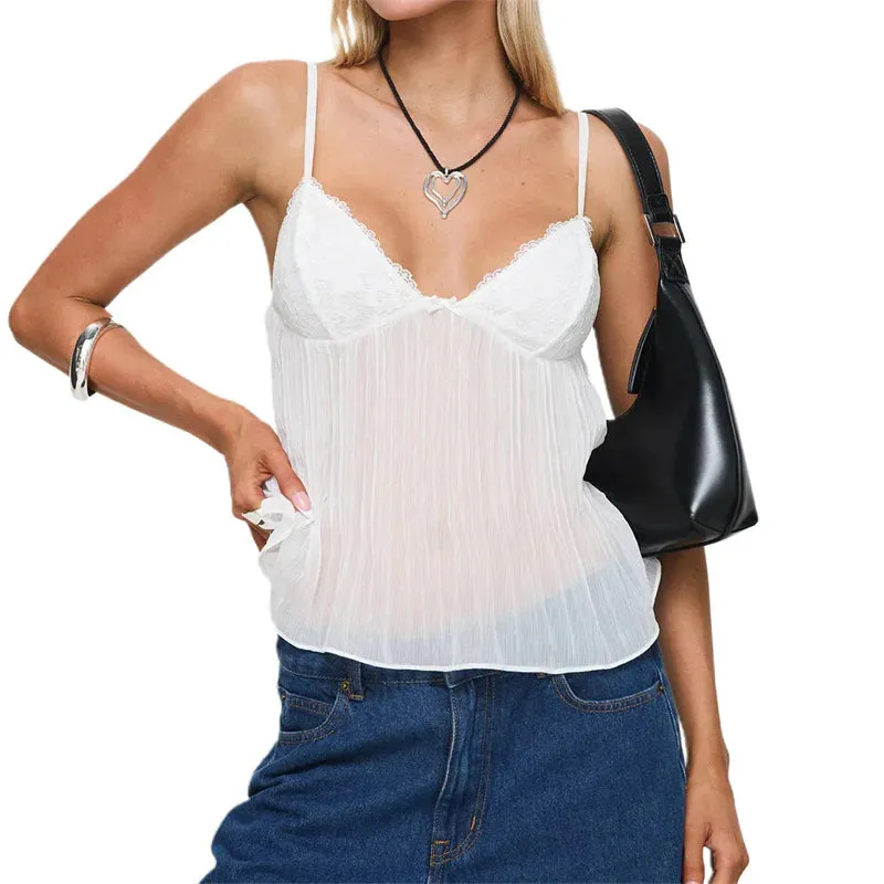 Soft Ruched Lace Camisole Top