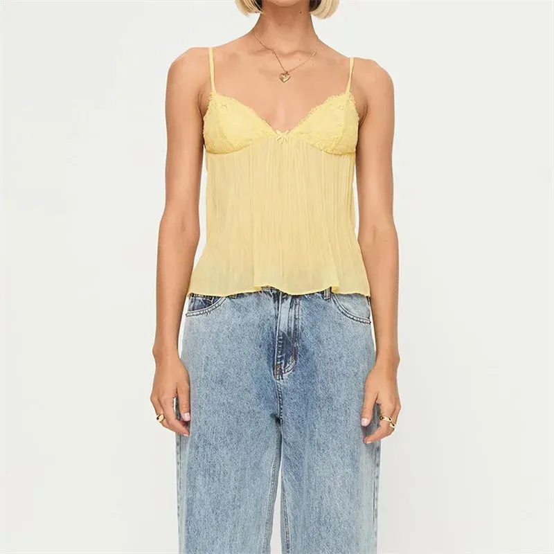 Soft Ruched Lace Camisole Top