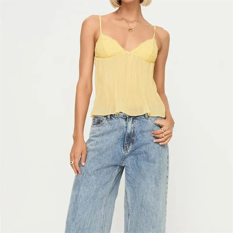 Soft Ruched Lace Camisole Top