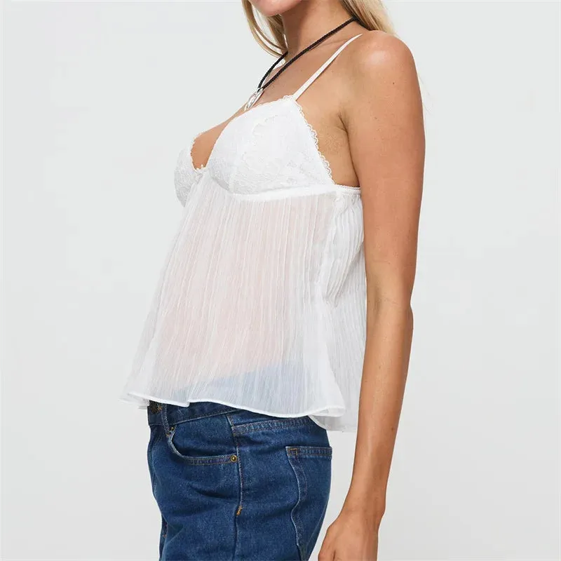 Soft Ruched Lace Camisole Top