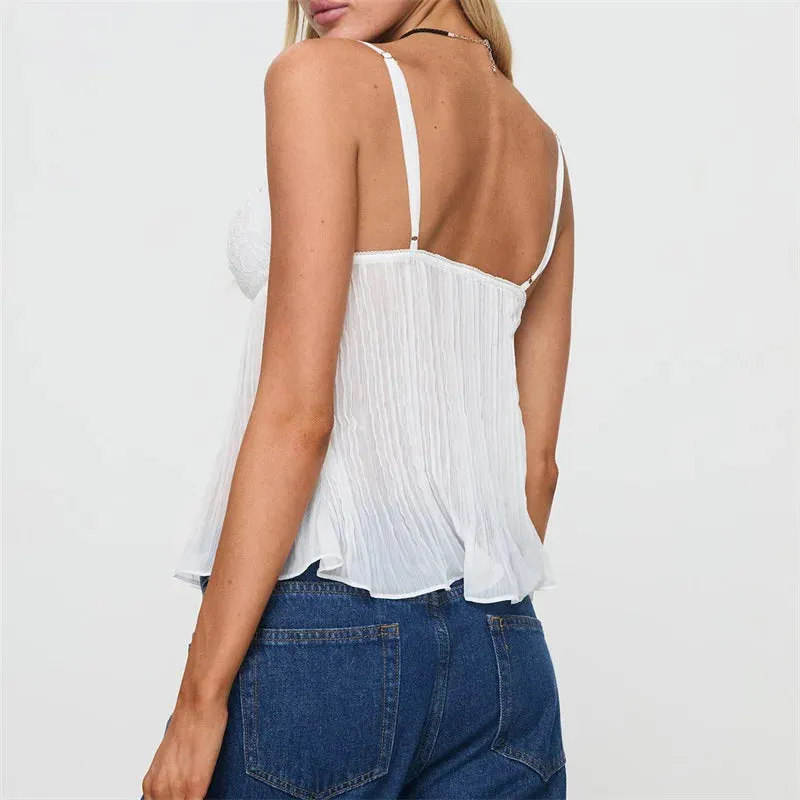 Soft Ruched Lace Camisole Top