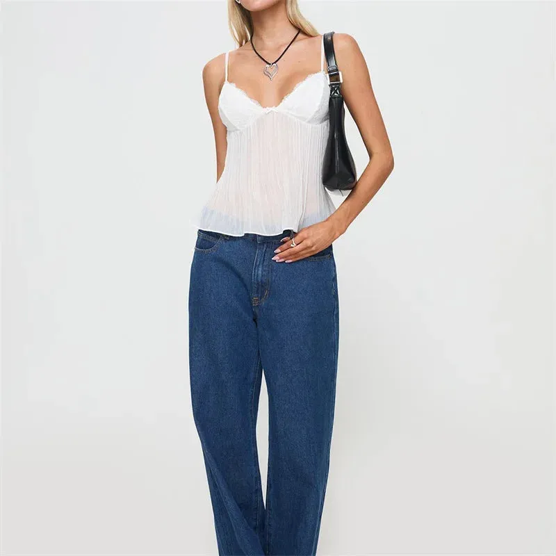 Soft Ruched Lace Camisole Top
