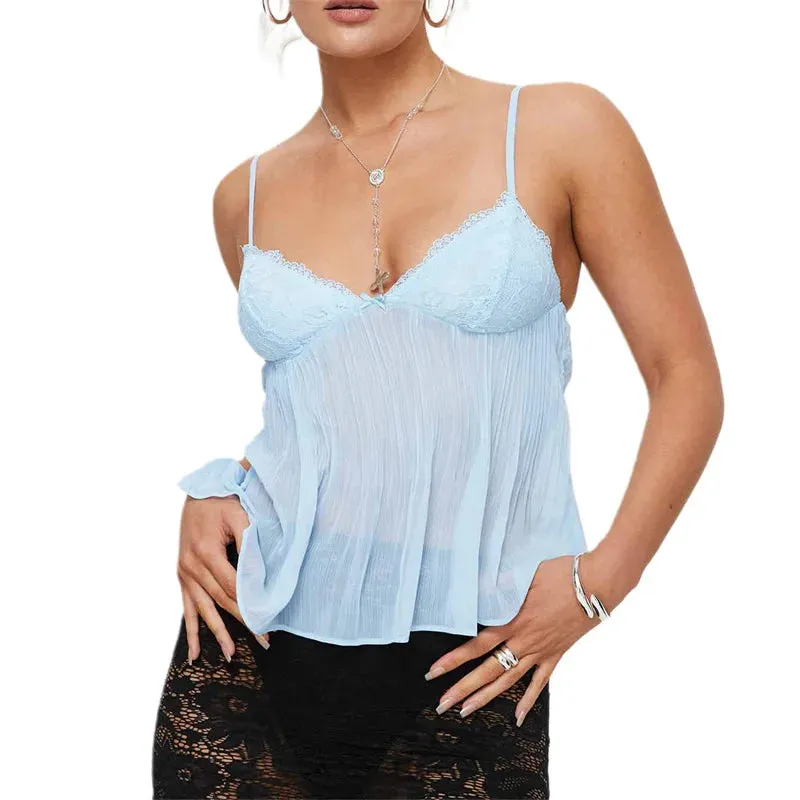 Soft Ruched Lace Camisole Top