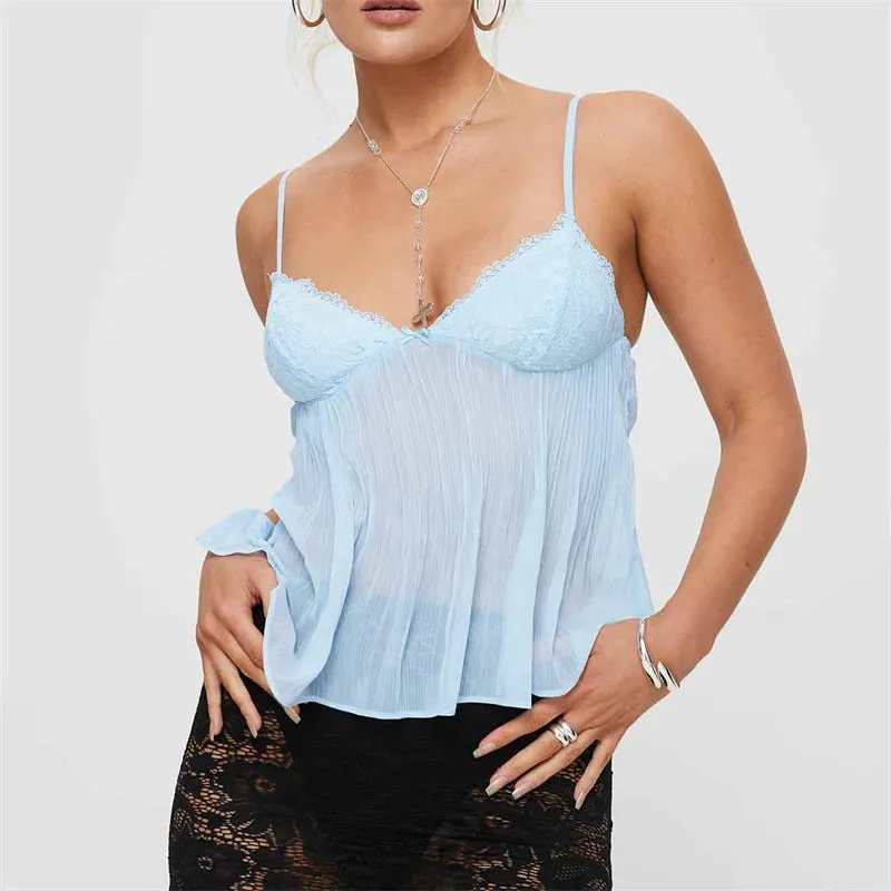 Soft Ruched Lace Camisole Top