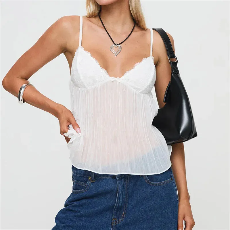 Soft Ruched Lace Camisole Top