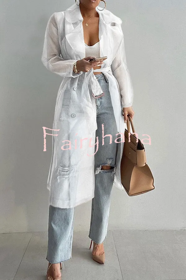 Solid Color Patchwork Button Belt Pocket Long Sleeve Coat