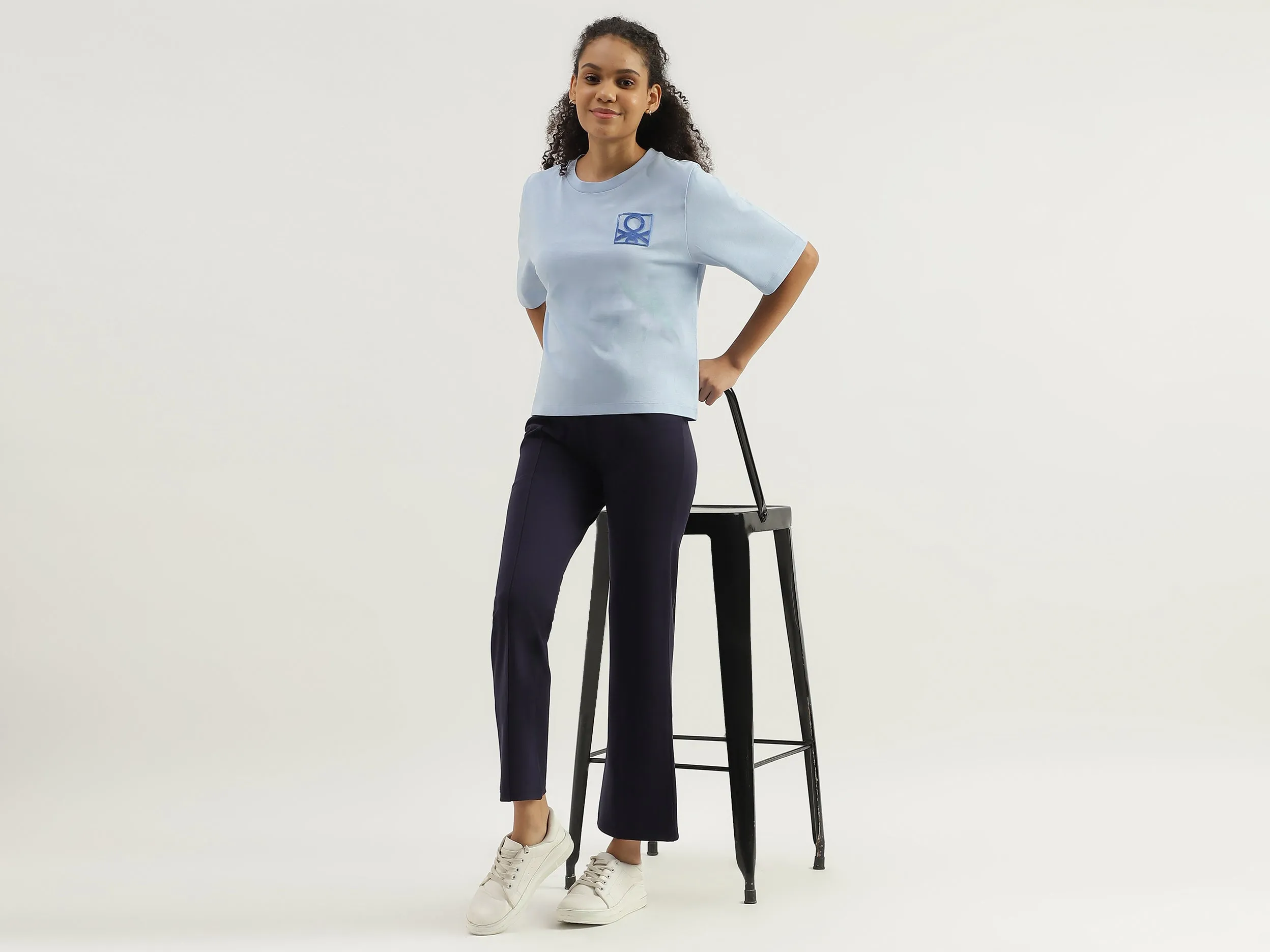 Solid High Waist Bootleg Trousers