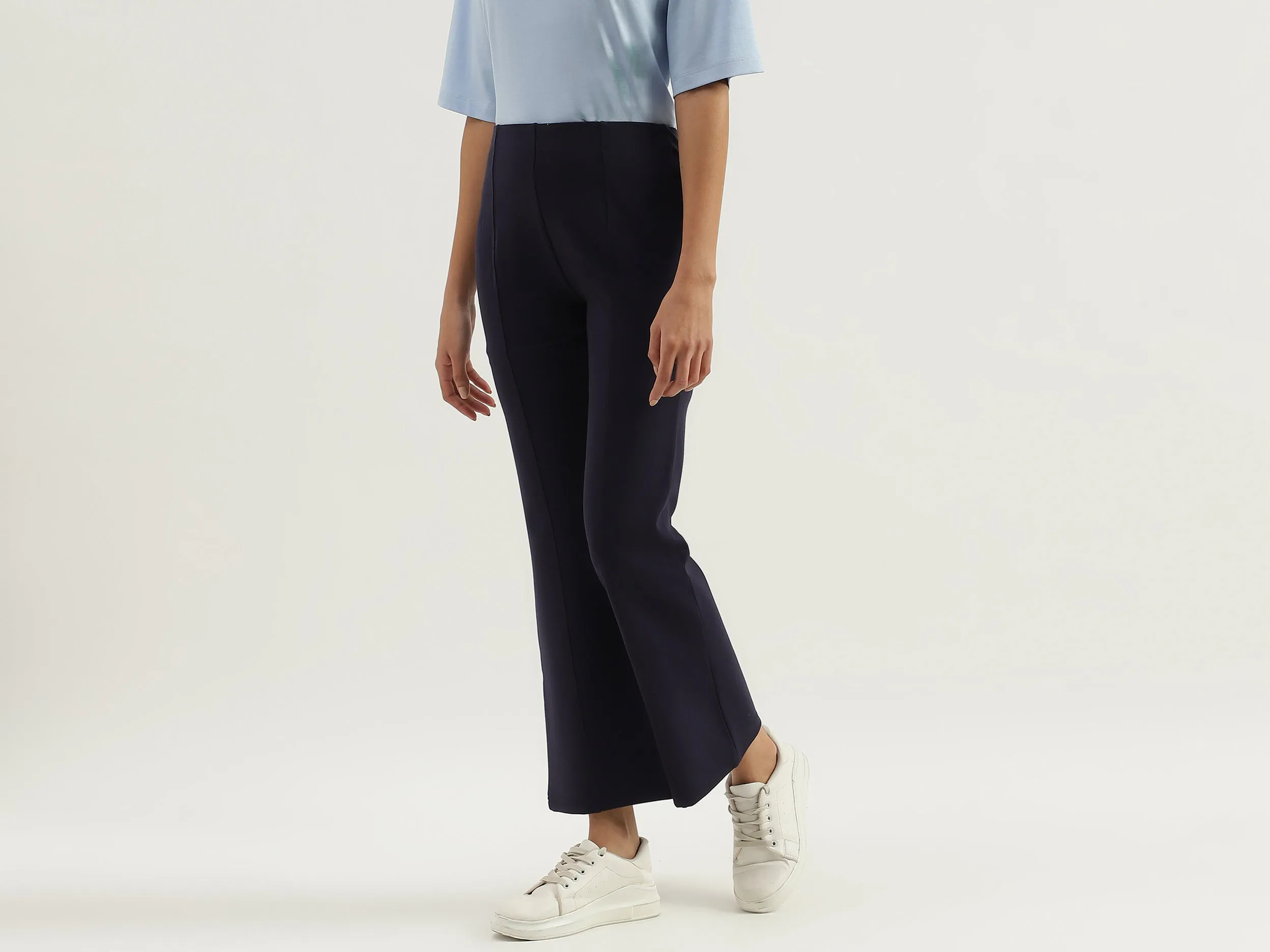 Solid High Waist Bootleg Trousers